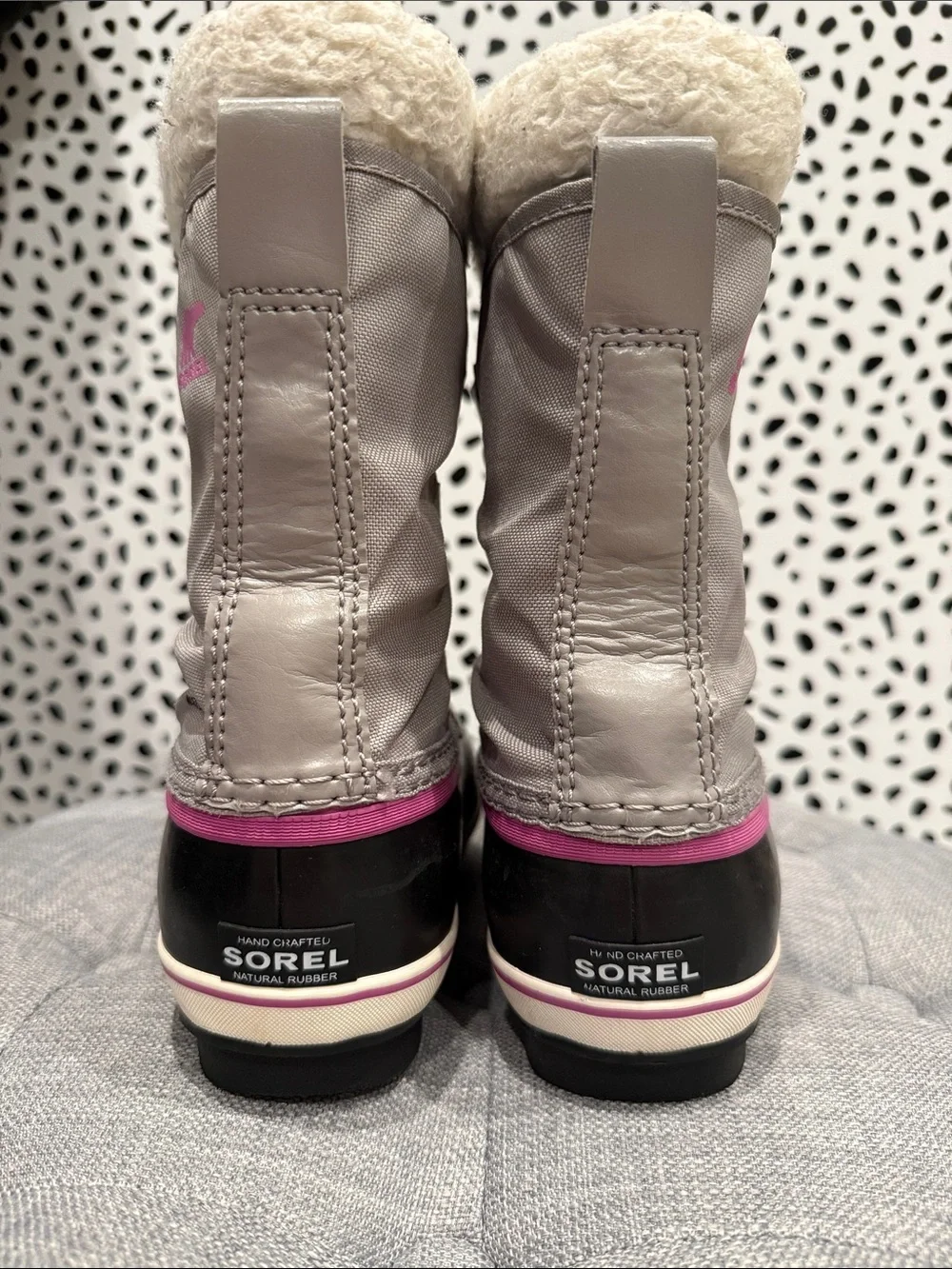 Sorel Kids Nylon Yoot PAC Waterproof Grey Pink Winter Sherpa Duck Boots Size 3
